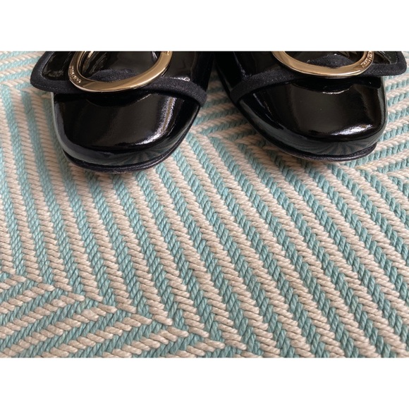 JIMMY CHOO Black Patent Leather Gold Buckle Flats - Picture 14 of 16